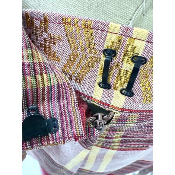 VTG 70s Maxi Skirt Cranberry/Pink Plaid Gold Metallic Thread Pleats Sz S/M - Picture 5 of 6